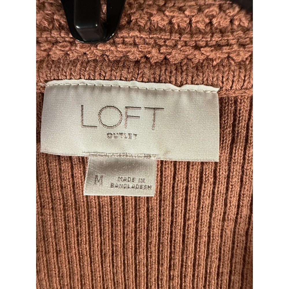 Loft Outlet Womens Medium Ribbed Polo Sweater Short Sleeve V-Neck R Terracotta - Picture 5 of 13